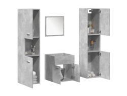 Juego de muebles de baño de 4 piezas, madera, acabado cemento.