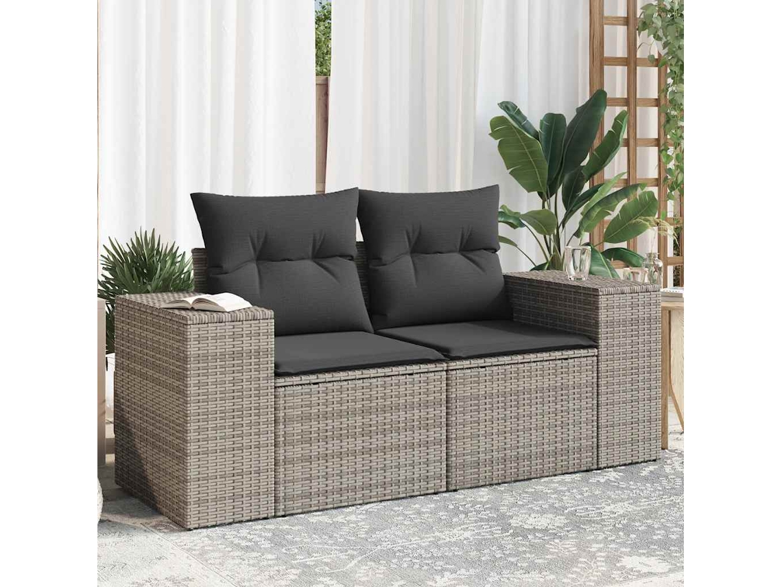 Sofá de jardín de 2 plazas con cojines, mimbre gris, Dkd Home Decor