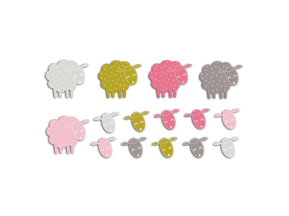 20 formas cortadas ovejas - marrón-rosa-verde