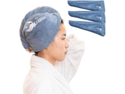 Toalla de secado rápido, turbante para el cabello, toalla de microfibra con botón, absorbente, fijación estable, Rosewell (3 azules)