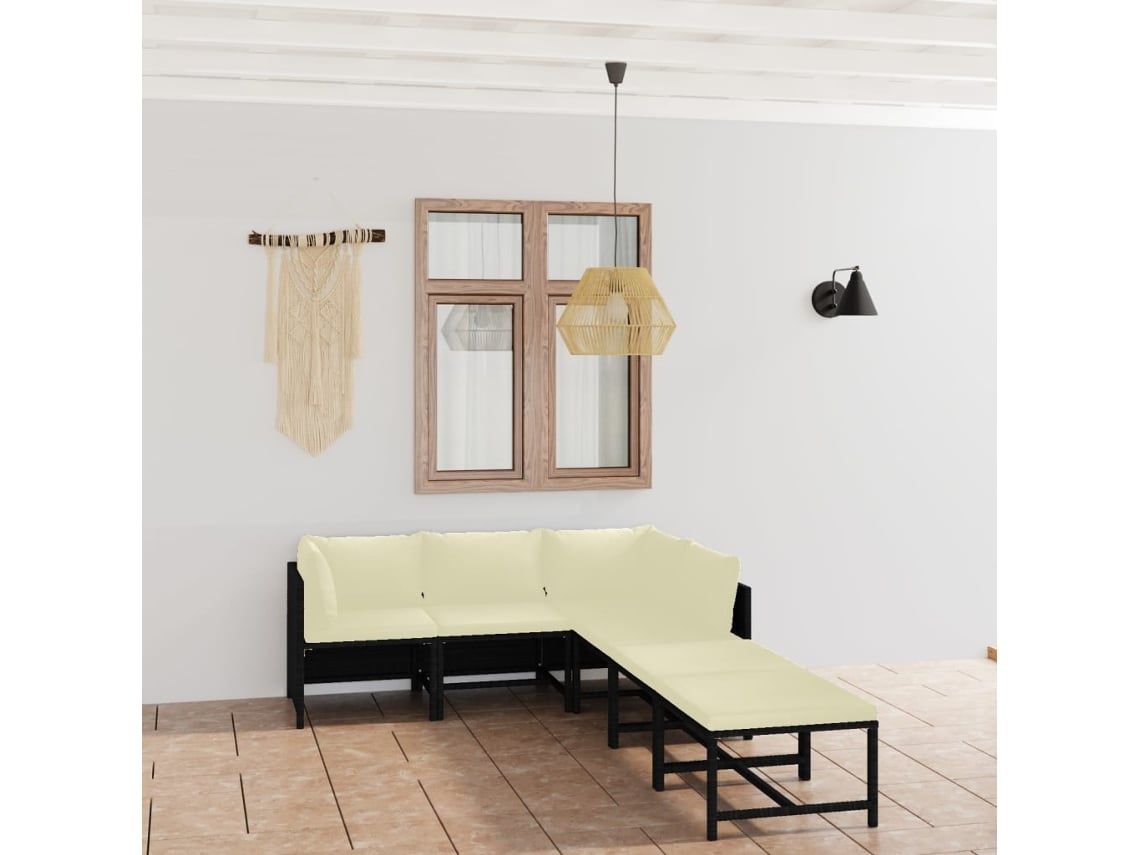 Conjunto de jardín de 6 piezas con cojines, mimbre sintético negro, DKD Home Decor