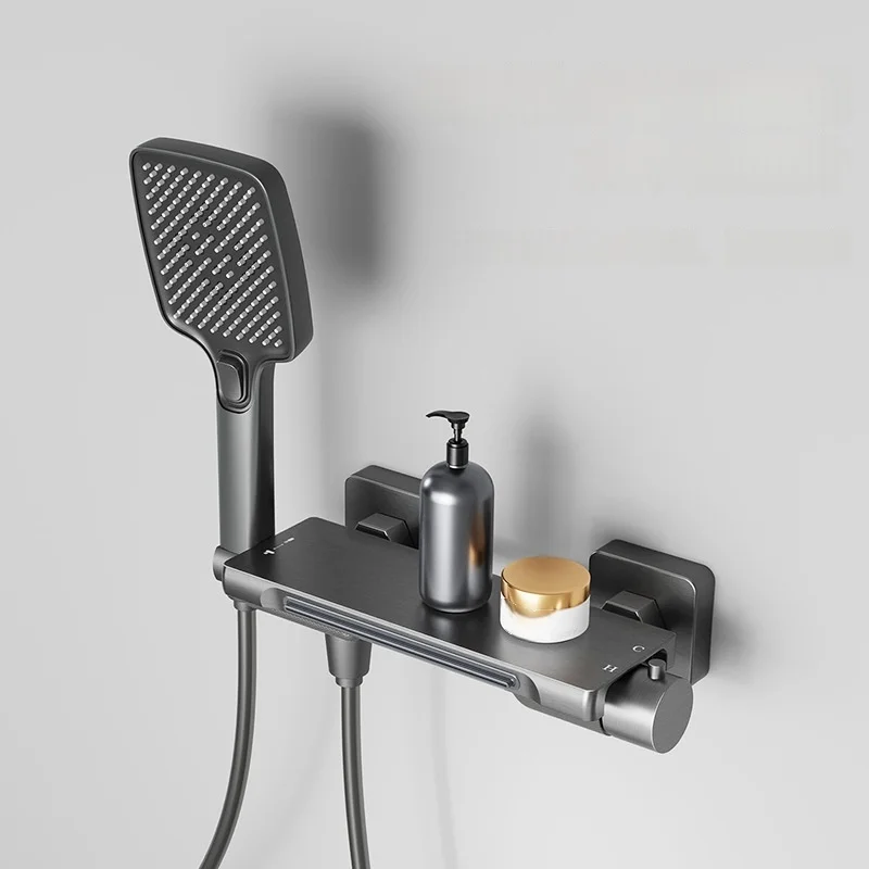 (gris) Grifo De Bañera, Ducha, Cascada, Baño, Válvula Mezcladora De Agua Fría Y Caliente Montada En La Pared