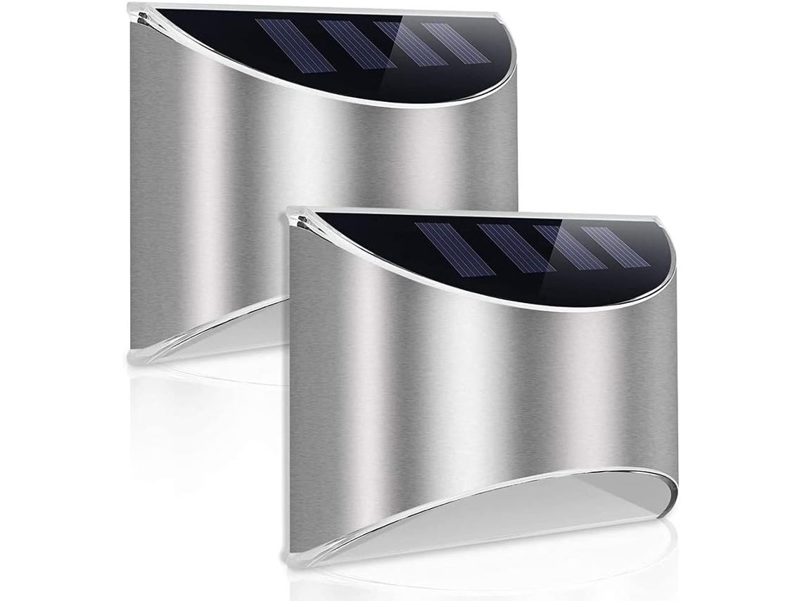 Luces solares para escalones Nicecee, luces para vallas exteriores, luces de escalera impermeables de acero inoxidable, paquete de 2
