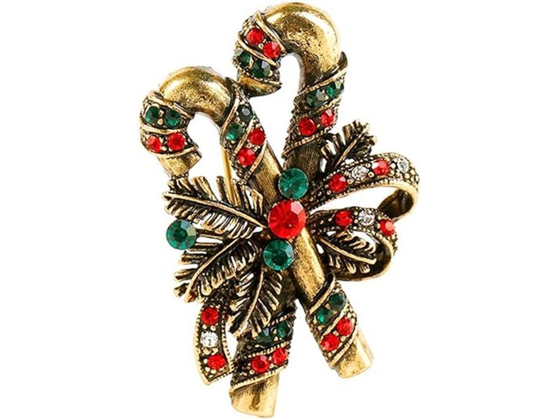 Broche De Bastón Navideño Con Diamantes Y Dulces Para Mujer. Broche De Moda.
