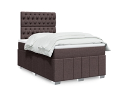Cama Box Spring Con Colchón Tela Marrón Oscuro 120x200 Cm