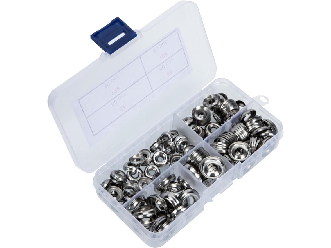Kit Surtido De 180 Pzas Arandelas Huecas Acero Inoxidable Plateado Con Forma Ojo Pez, Fáciles Bloquear Para