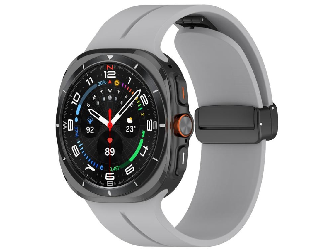 Bracelete Para Samsung Galaxy Watch Ultra-silicone Dobrável Com Fivela Preta E Ranhuras Planas (47mm) - Cinza Claro