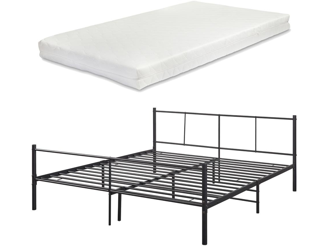 Cama matrimonio Laos [EN.CASA] con colchón de espuma fría 180 x 200 cm y somier metal - Negro