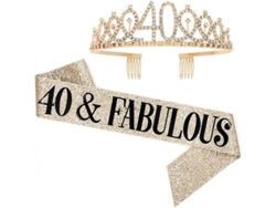 2026-set De Faja Y Tiara Con Piedras Para Cumpleaños 40 - Regalo Para Mujer Festejo 40 Años