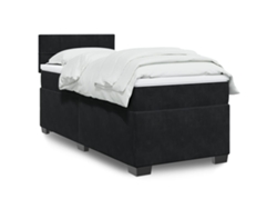 Cama Box Spring Con Colchón Terciopelo Negro 80x200 Cm