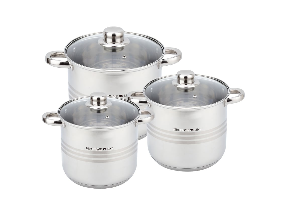 Trem Cozinha Panelas Klack 6 Peças Em Aço Inoxidável Com Fundo Triplo, Tampas De Vidro E Compatível Com Indução E Lava-louças