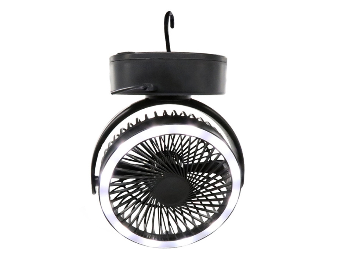 Ventilador de mesa para camping, miniventilador USB 3 en 1 con luz LED y gancho, rotación de 360°, ventilador de techo de 3 velocidades para tienda de campaña, coche, oficina...