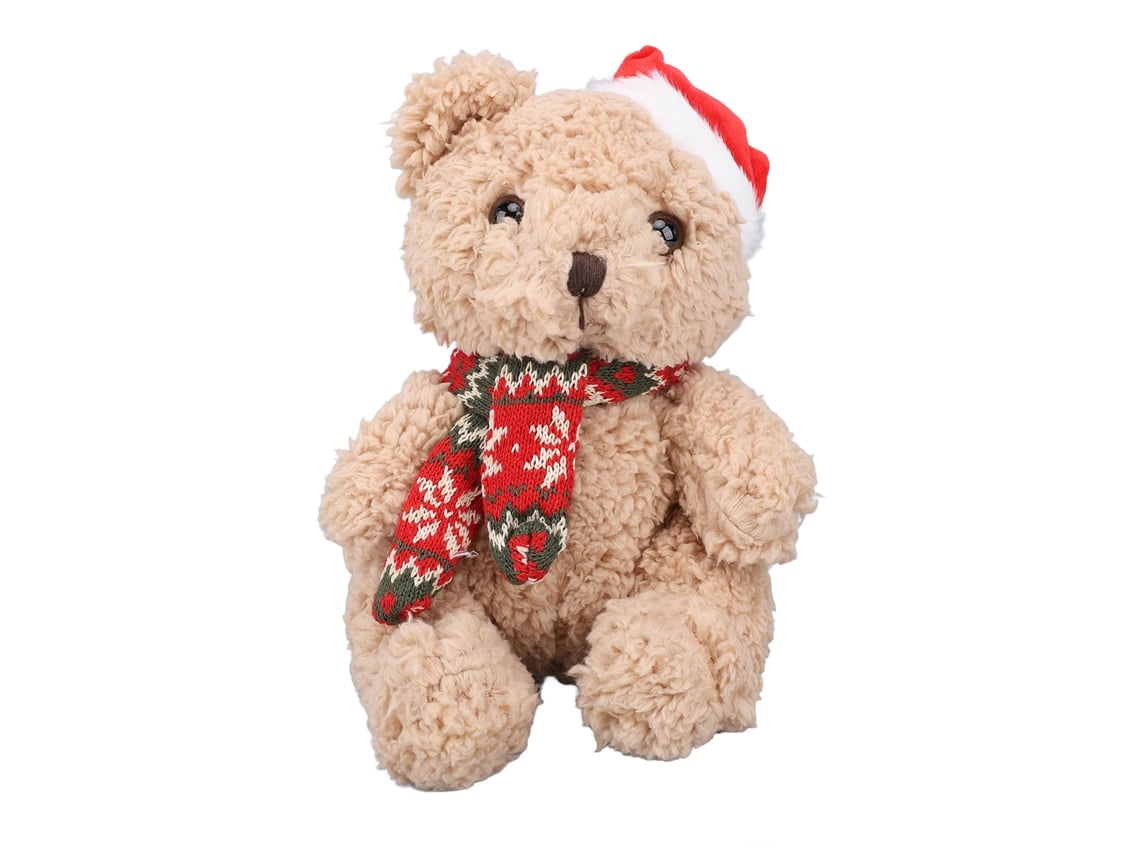 Ats-oso De Peluche Navideño Con Gorro De Santa Y Bufanda Roja 9.06in Juguete De Peluche Decoración Navideña