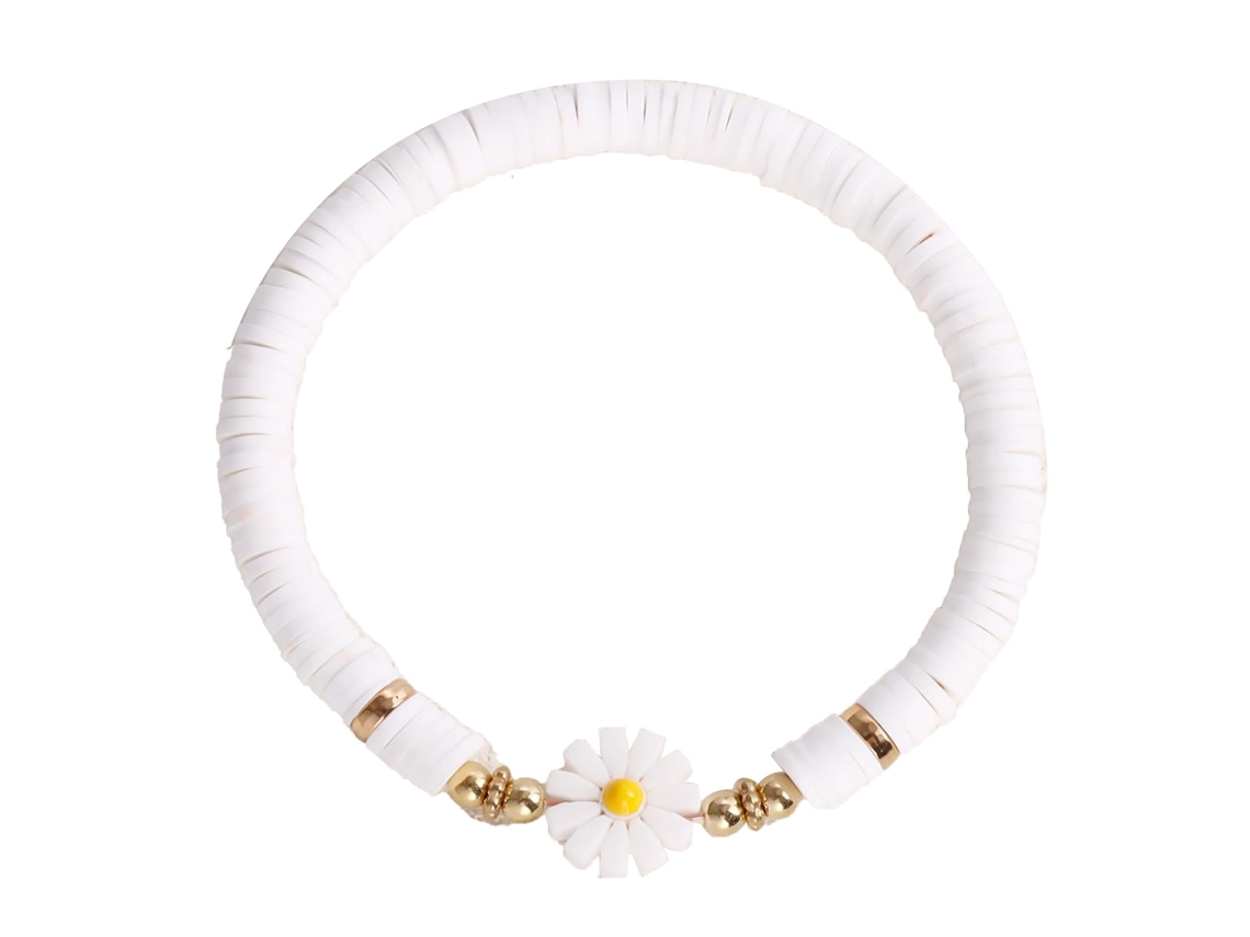 Pulsera De Cuentas De Arcilla Con Flor De Margarita Para Mujer, Moda Veraniega Playera.