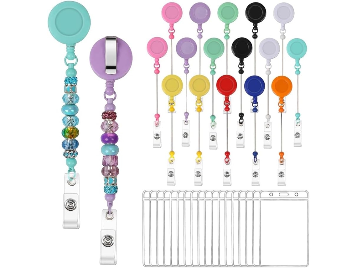 Kit De Portatarjetas Retráctil Con Cuentas Para Armar Tarjetas.
