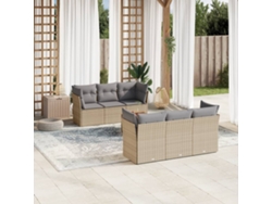 Conjunto de sofá de jardín de 7 piezas con cojines, mimbre beige mixto, DKD Home Decor