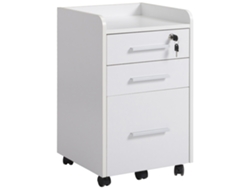 Mobiliario de oficina Homcom con ruedas, 3 cajones (1 con cerradura) y 1 organizador de archivos en madera blanca.