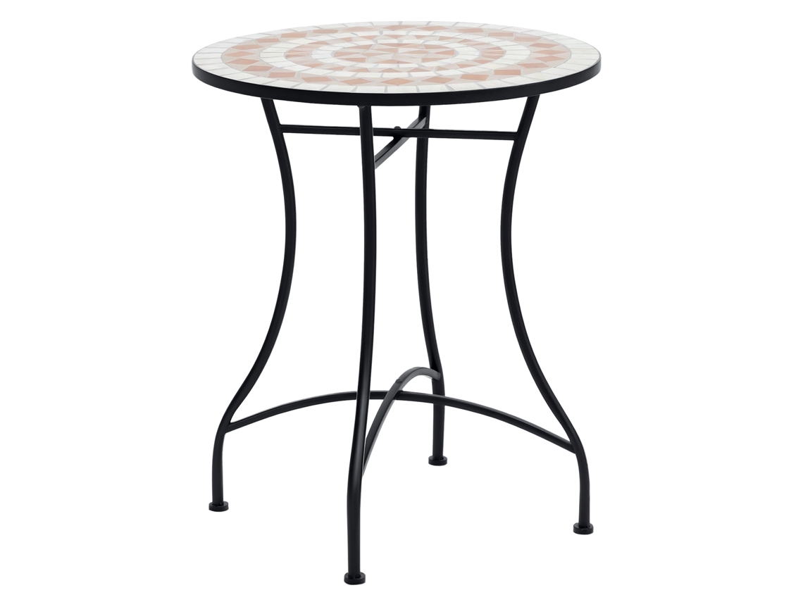 Mesa de jardín Ø60x71cm Metal resistente Naranja/Blanco