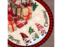 Falda de árbol de Navidad a cuadros de búfalo de 48 pulgadas con gnomos rojos y negros, decoración rústica de granja para las fiestas.