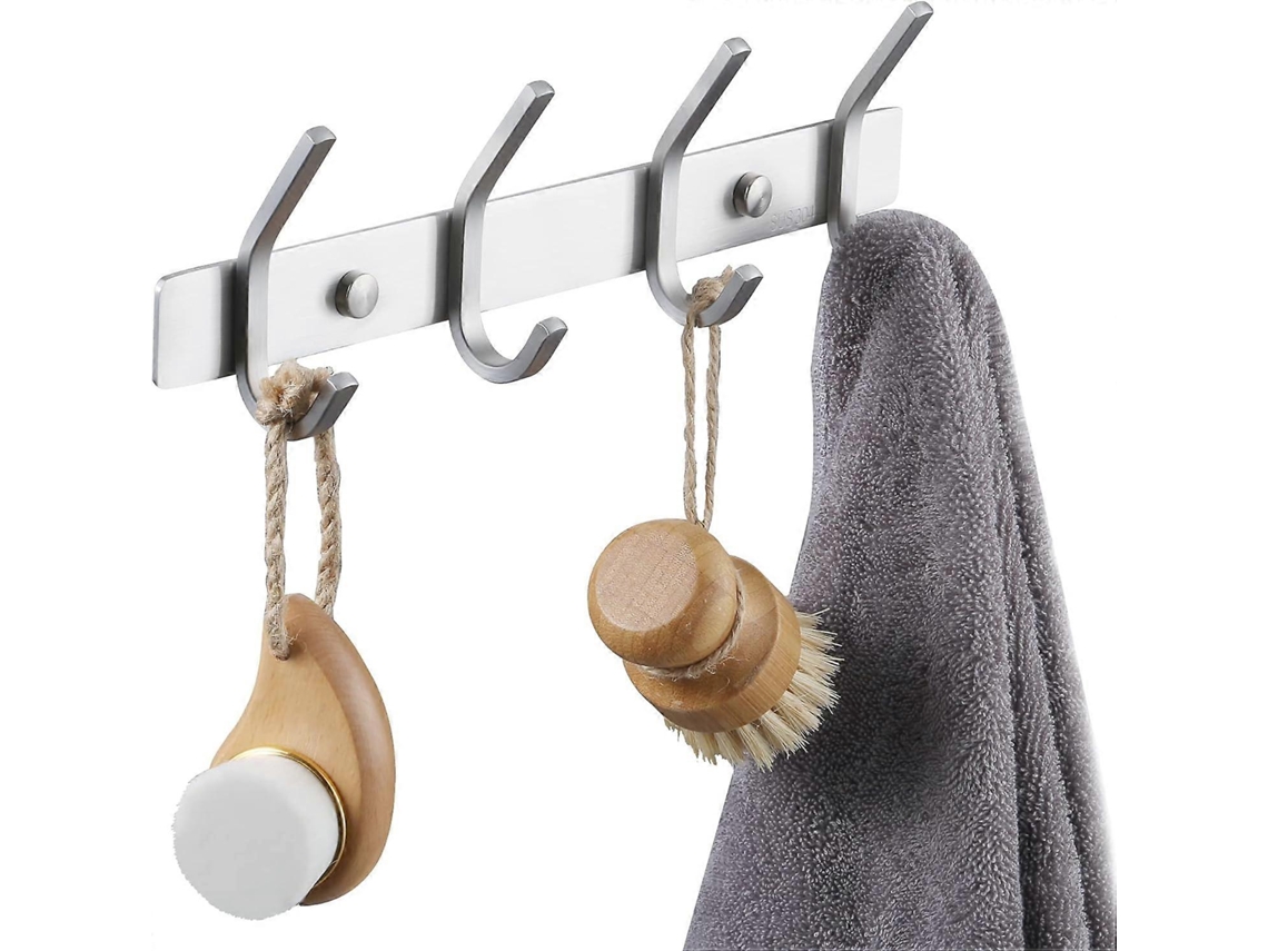 Rebe-perchero De Pared De Acero Inoxidable Sus304 Con 4 Ganchos Para Baño Cocina Oficina Terminado Cepillado