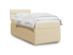 Cama Box Spring Con Colchón Tela Color Crema 90x190 Cm