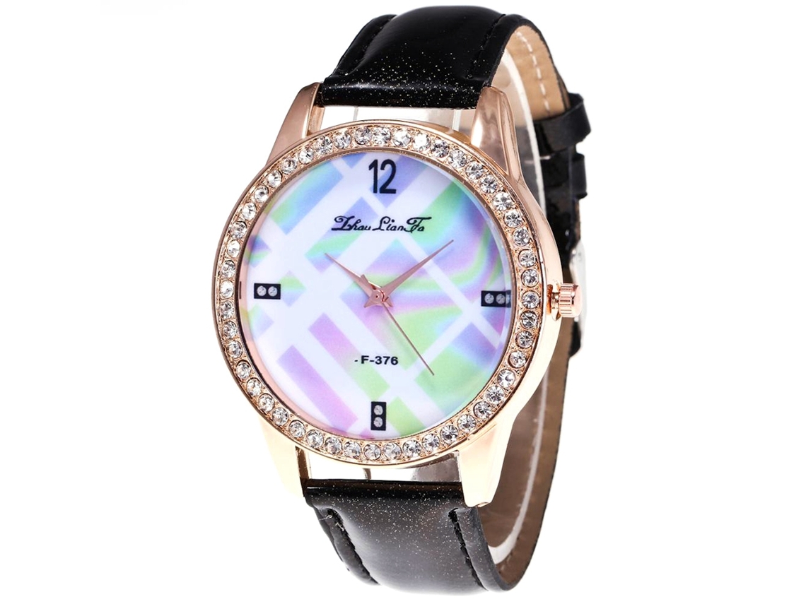 Reloj De Pulsera Sencillo Para Mujer Con Cristales De Imitación De Alta Calidad Y Movimiento De Cuarzo Negro.