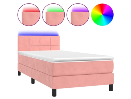 MAISON EXCLUSIVE Cama con somier y colchón LED 90 x 190 cm terciopelo rosa