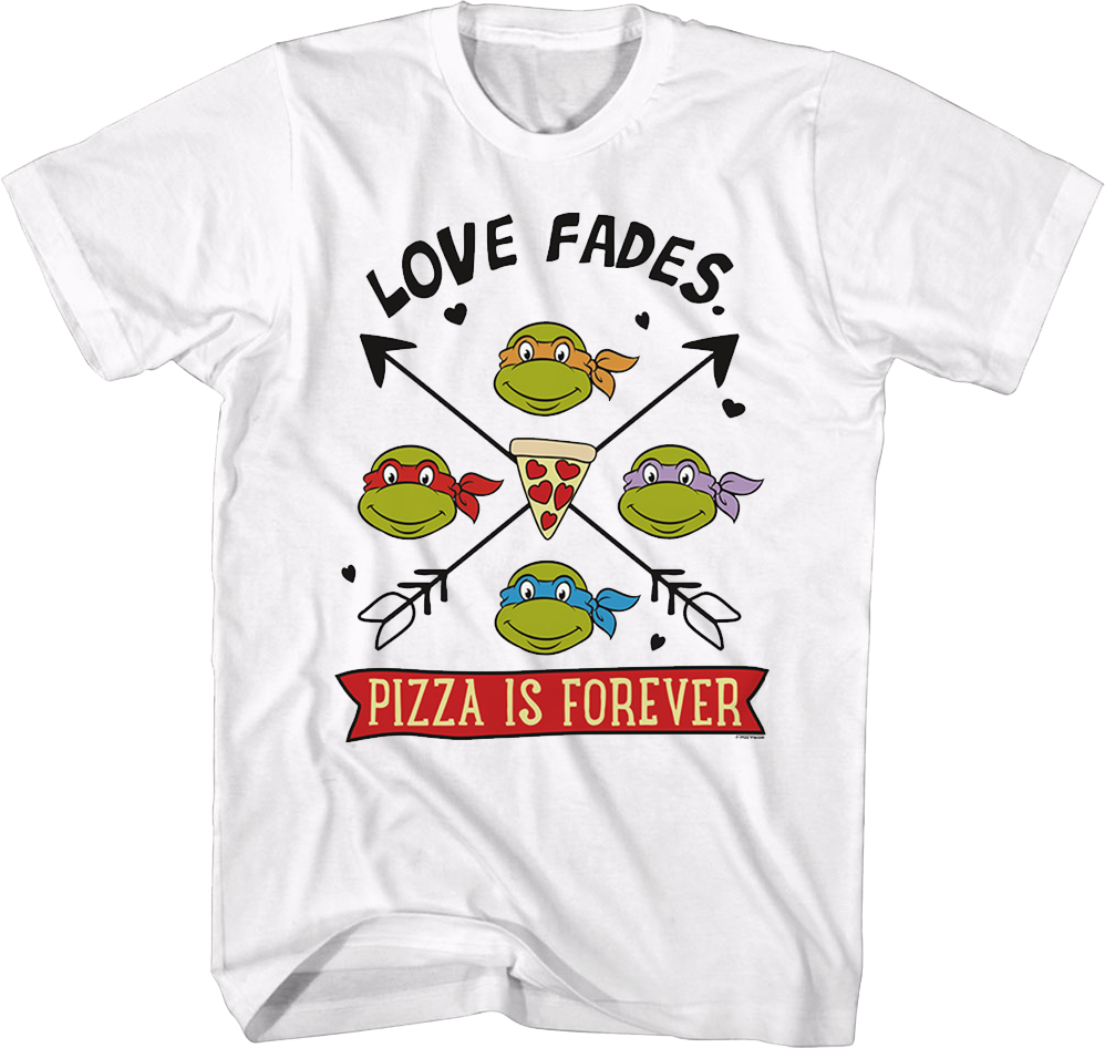 Camisetas Unisex DEEPSTONE Love Fades Pizza Is Forever Teenage Mutant Ninja Turtles Blanco (XL)