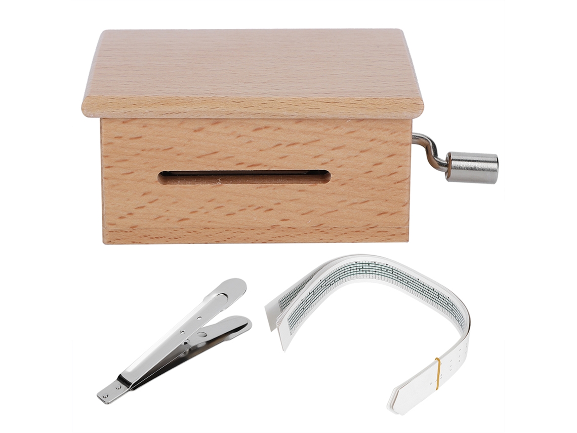 Caja De Música De Madera Para Armar Con Manecilla, 15 Notas, 7 Cintas Blancas Y Perforadora.