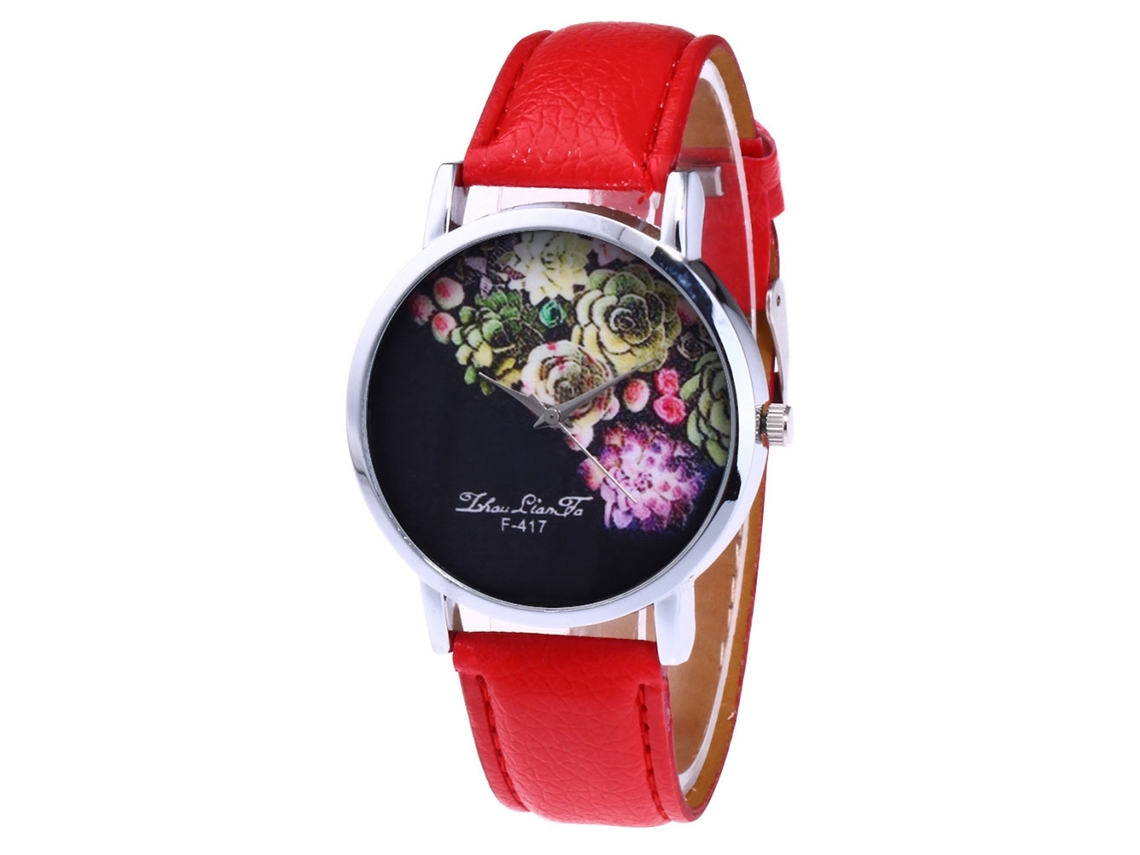 Reloj De Pulsera Casual De Moda Zhoulianfa Con Correa De Cuero Y Movimiento De Cuarzo Rojo.