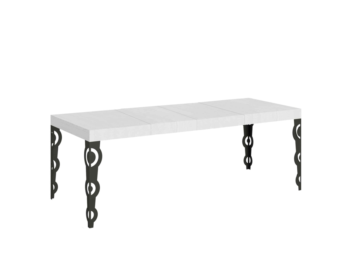 Mesa extensible Karamay Premium 180/440x90 cm, patas de madera de fresno blanco y antracita Itamoby