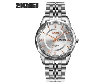 Relojes para Hombre Relojes de Pulsera Analógicos de Cuarzo con Día/Fecha de Acero Inoxidable Resistentes al Agua: Carcasa Plateada y Esfera Platea...