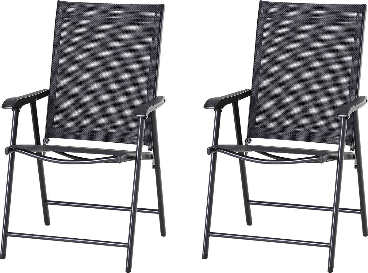 Outsunny Conjunto De 2 sillas plegables para exterior reposabrazos balcones terraza metal texteline negro 58x64x94 cm 100kg