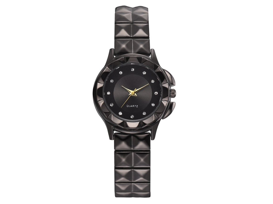 Reloj De Pulsera Casual De Moda Para Mujer Con Movimiento De Cuarzo Y Diamantes De Imitación Negros.