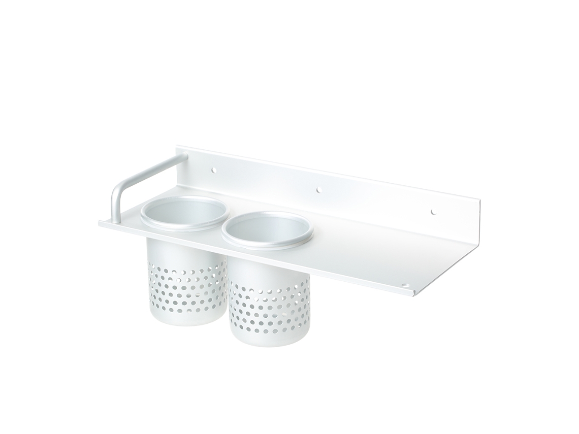 Porta Secador De Pelo De Aluminio Con 2 Vasos, Organizador De Baño Montado En Pared, Estante Plano Multiuso