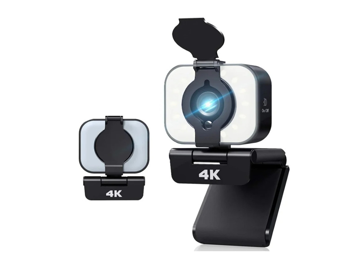Cámara web 4k con trípode, transmisión en directo, luz de relleno ajustable, micrófono estéreo integrado, videollamadas, color negro Yizhood