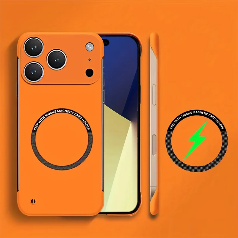(iphone 7 Plus Naranja) Funda Magnética Sin Marco, Compatible Con Magsafe, Cubierta Trasera Mate.