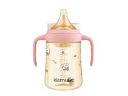 Biberón con tapa abatible, tapa integrada y vaso para beber directamente, para bebés mayores de 6 meses, con pajita rosa y chupete, 240 ml.