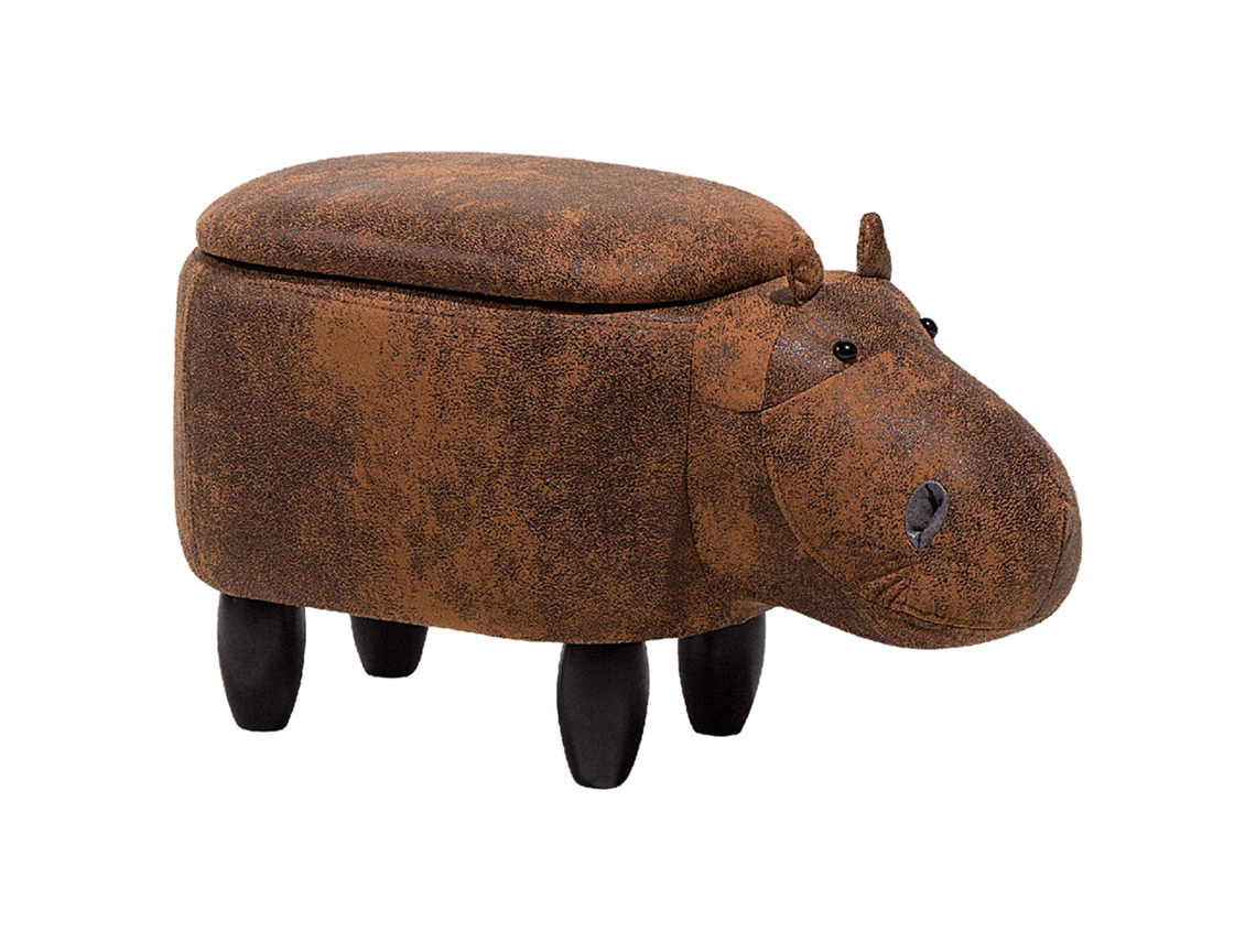 Puf animal con forma de hipopótamo BELIANI Hippo de Piel sintética Marrón 32x60x35