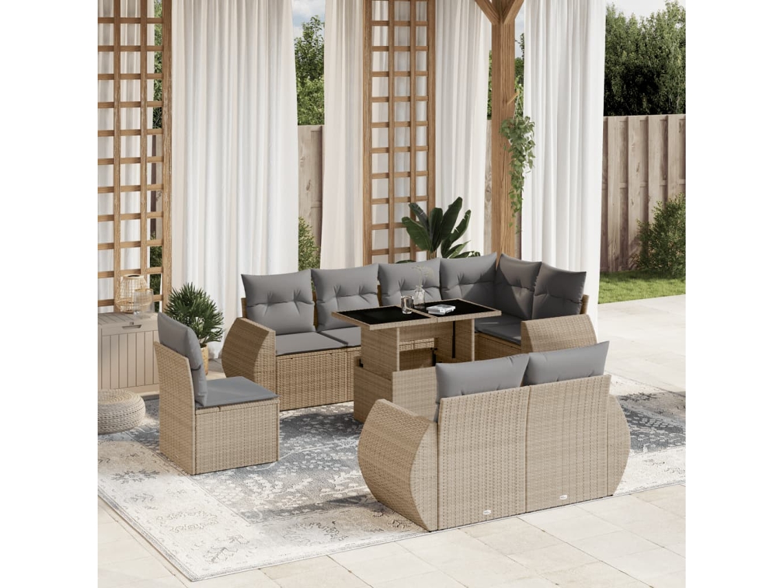 Conjunto de 9 sofás de jardín con cojines de mimbre beige de Dkd Home Decor
