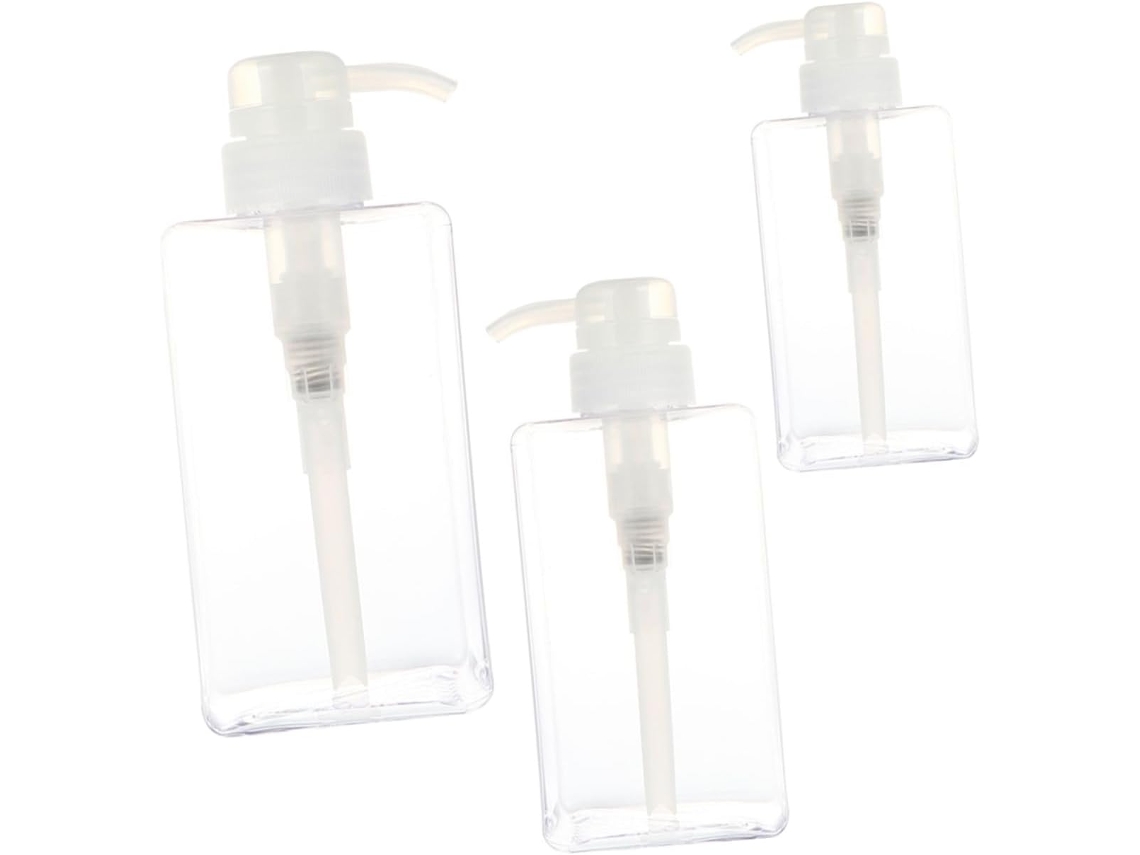 Juego de 3 botellas recargables con dosificador transparente a prueba de fugas para champú y loción.