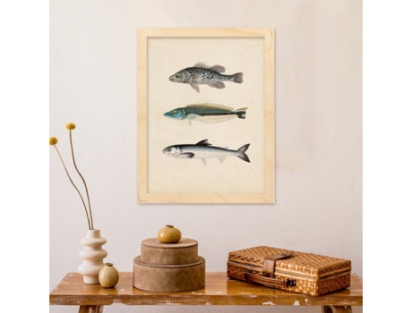 Póster NACNIC de Tres Peces Gris, Azul y Blanco en , Fondo Papel Vintage Papel 250 Gr Marco