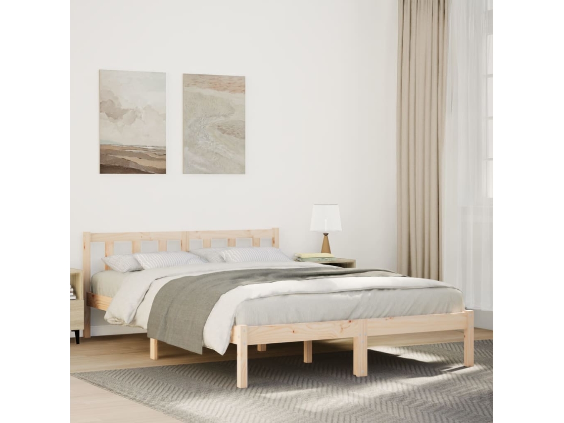 Cama Extralarga Sin Colchón Madera Maciza De Pino 140x210 Cm
