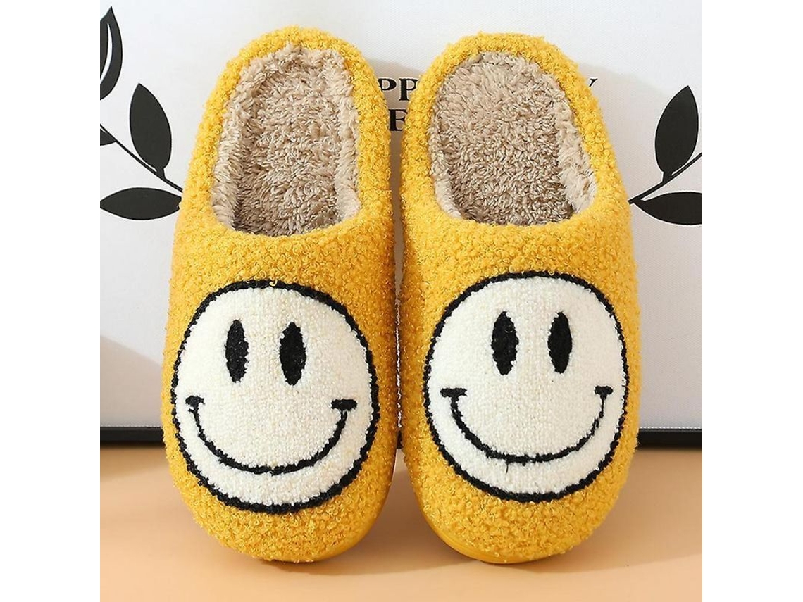 2026-pantuflas De Algodón Con Peluche Cara Sonriente Para Mujer, Diseño Cute, Suela Gruesa Y Antideslizante, Talla Asiática 43-44 Amarillo