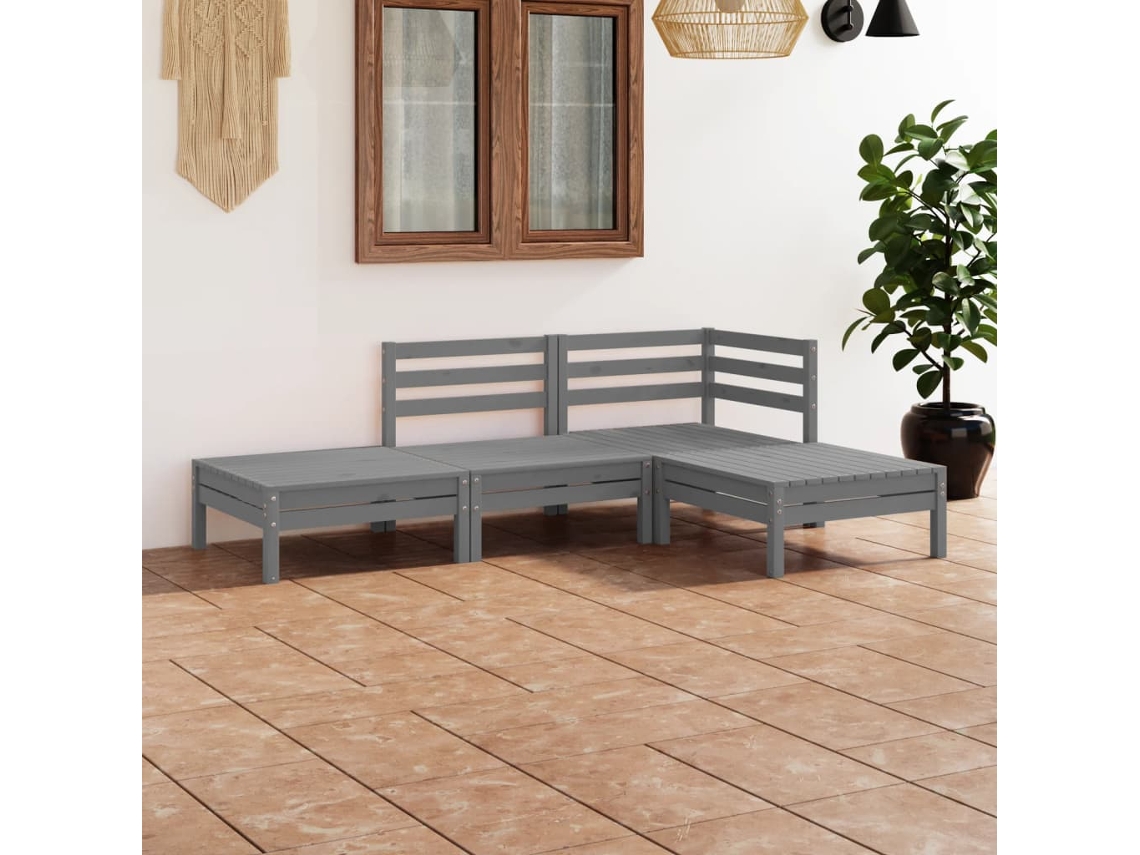 Conjunto de salón de jardín de 4 piezas DKD Home Decor en pino macizo gris