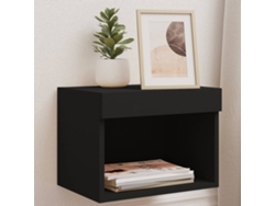 Mesita de Noche Pared Luces Led Madera Negro (40x30x30cm)