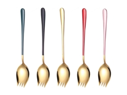 2026-45895-linjou 5 Piezas Tenedores Cuchara Acero Inoxidable 304 Dorado 21.5cm Reutilizables Para Comida Diaria Campamento