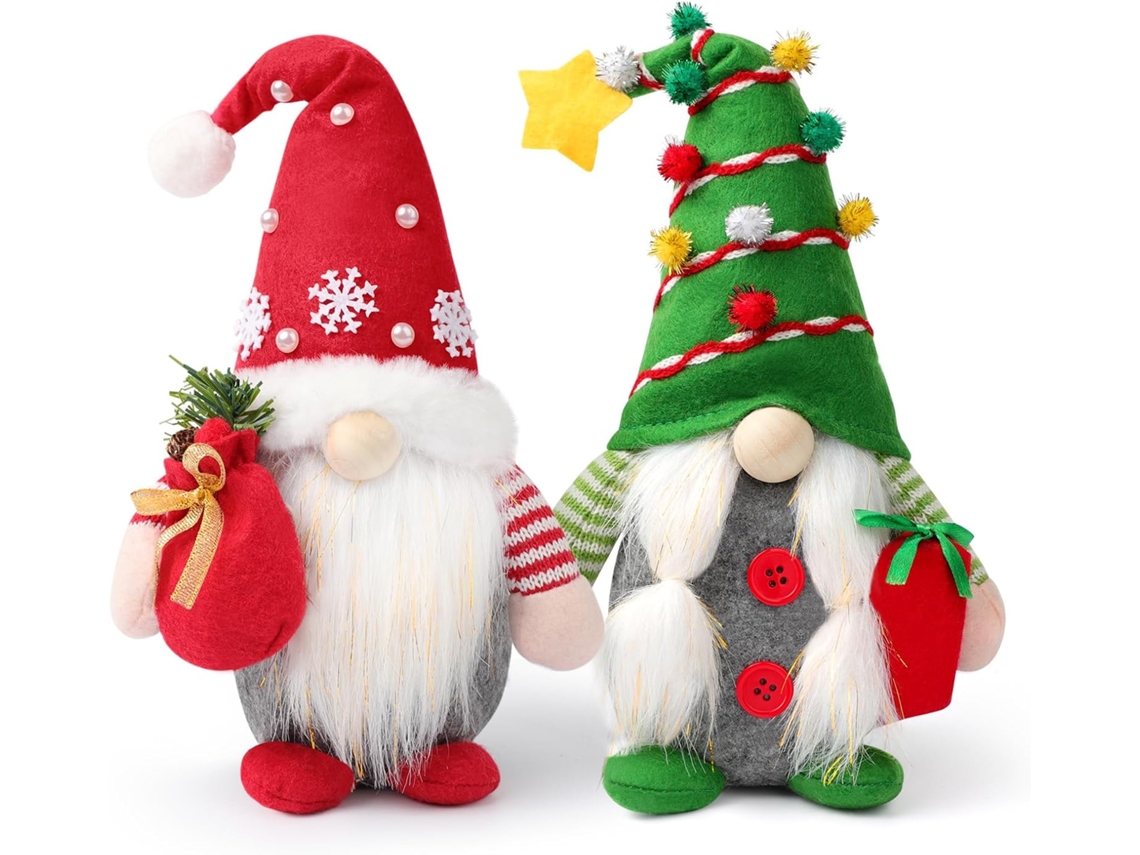 Juego de 2 gnomos navideños de peluche, muñecos de peluche con bandeja rústica para decoración del hogar o la mesa.