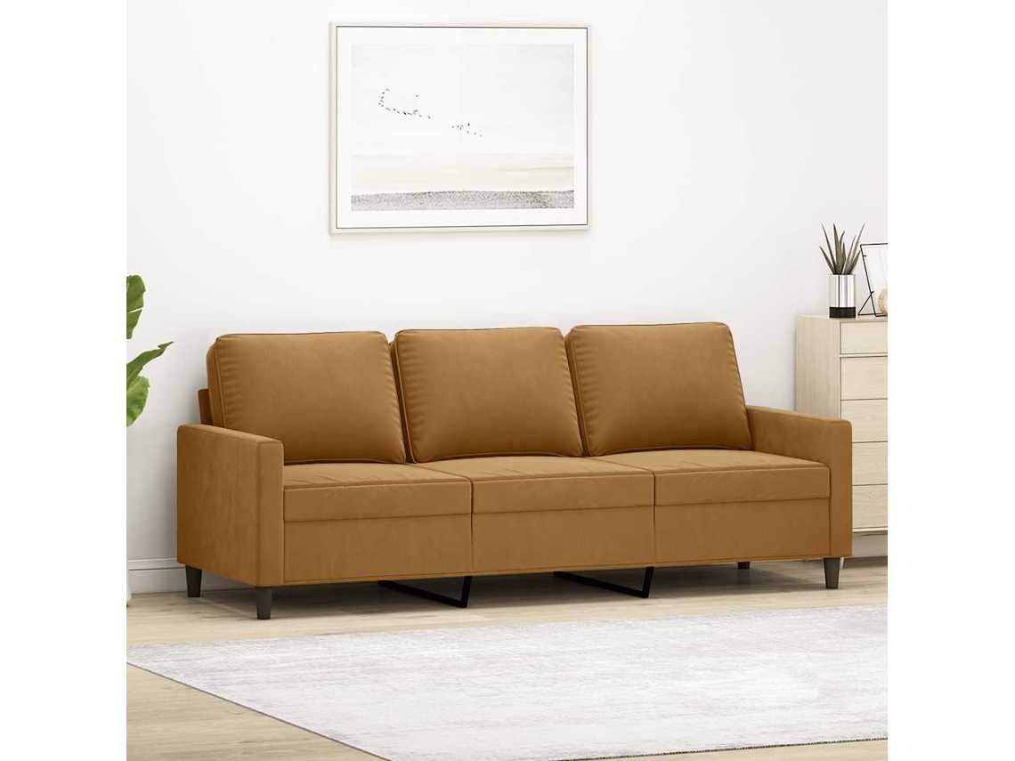 Sofá De 3 Plazas | Sofá De Salón | Sofá De Descanso Terciopelo Marrón 180 Cm