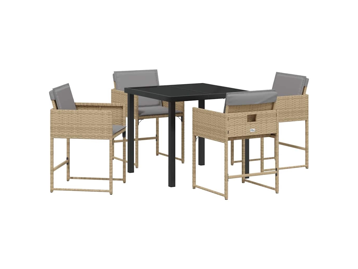 Conjunto De Comedor De Jardín 5 Uds | Mueble De Jardín Beige Ratán Sintético